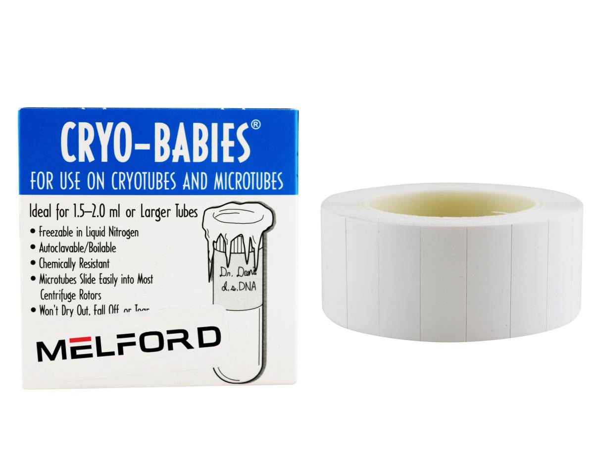 Cryo-Babies Labels, Pre-Cut Roll, 1.5 - 2.0 ml Tubes, 1.28 x 0.5 Inches, White, 1000 per Roll