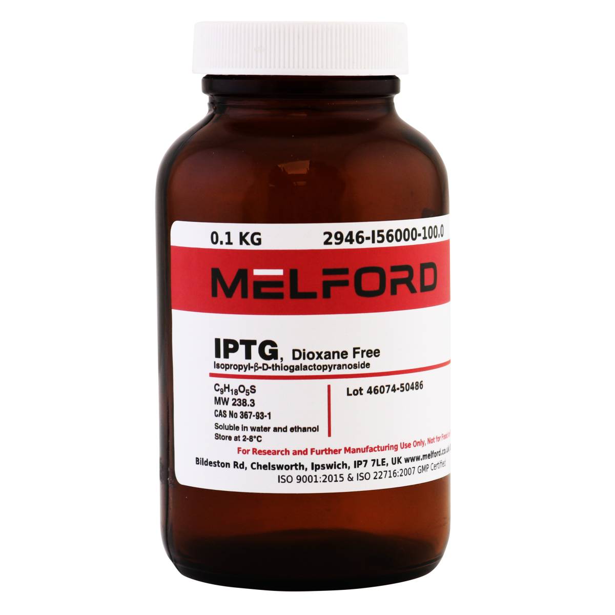 IPTG [Isopropyl-β-D-thiogalactopyranoside]
Non mammalian 100 G