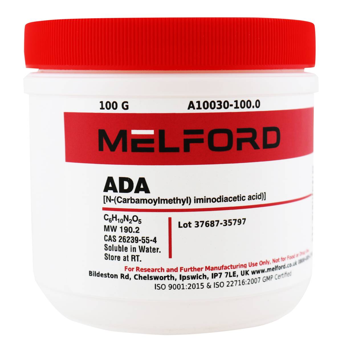 ADA, [N-(Carbamoylmethyl) iminodiacetic acid), 100 Grams