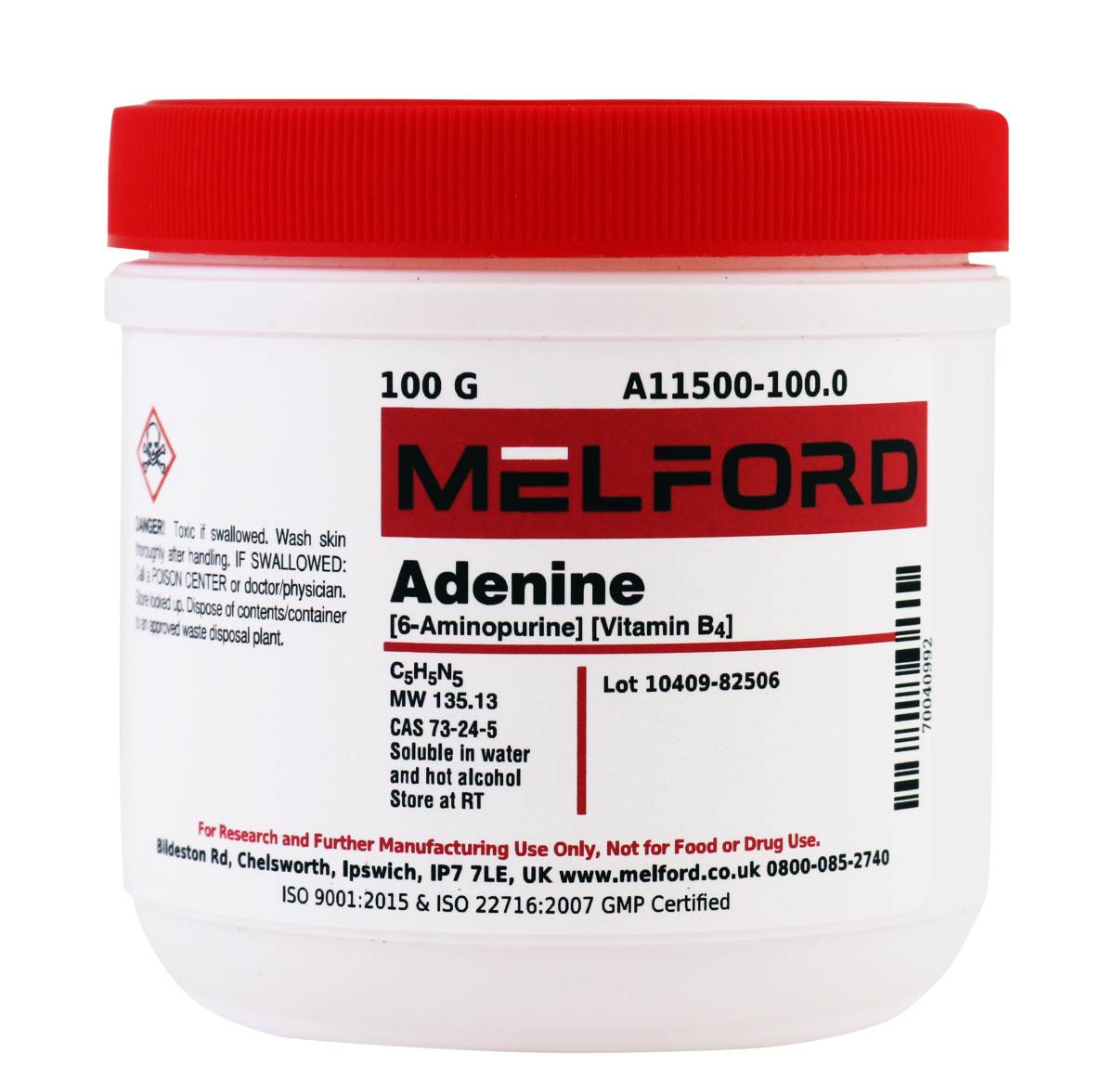 Adenine [6-aminopurine] [Vitamin B4], 100 Grams