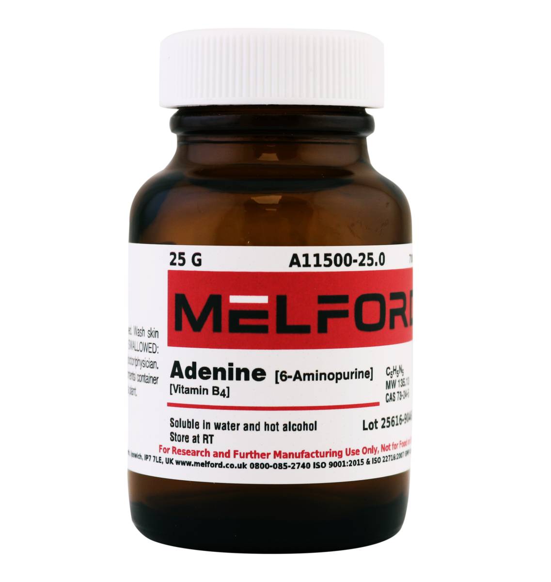 Adenine [6-aminopurine] [Vitamin B4], 25 Grams