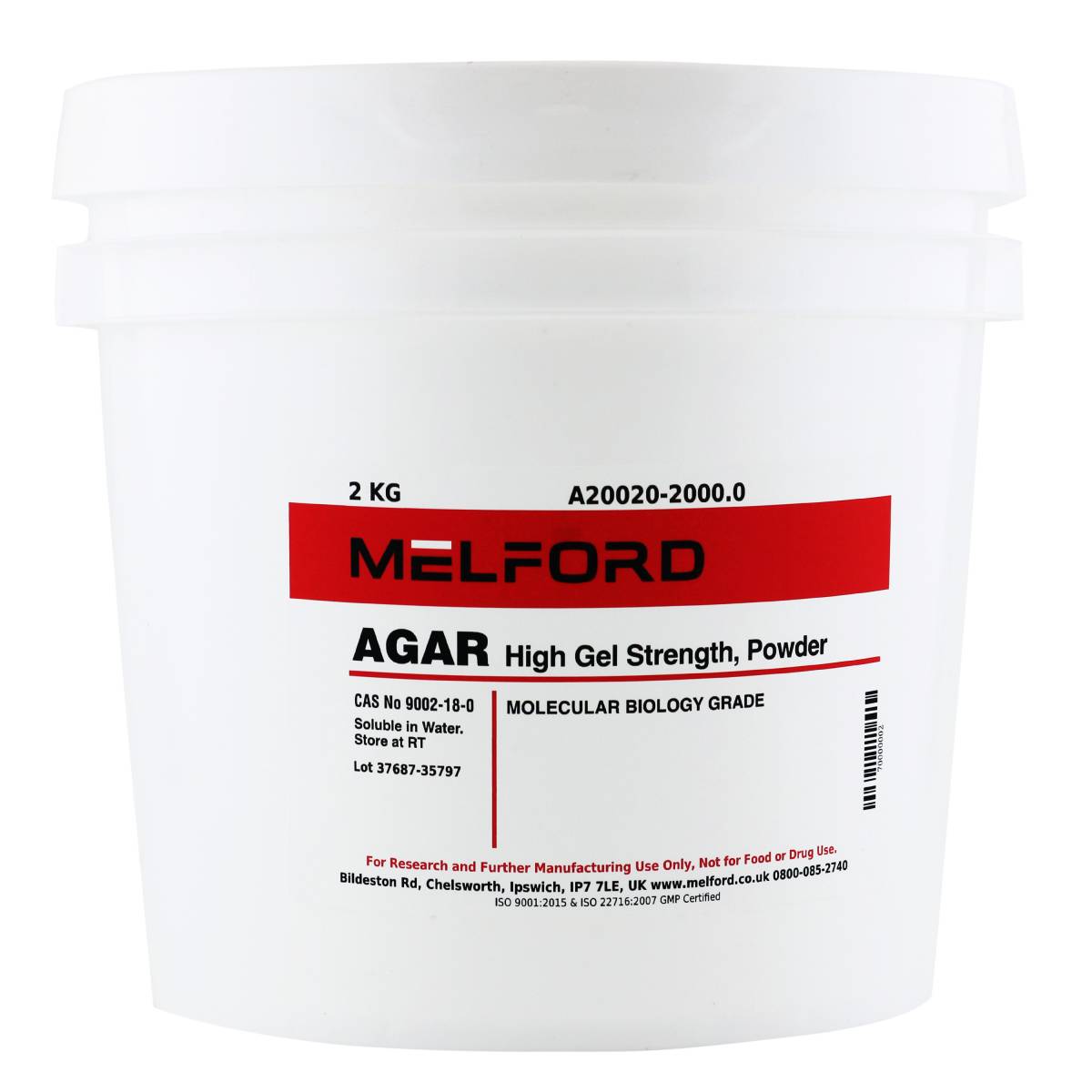 Agar, High Gel Strength, Powder, 2 Kilograms