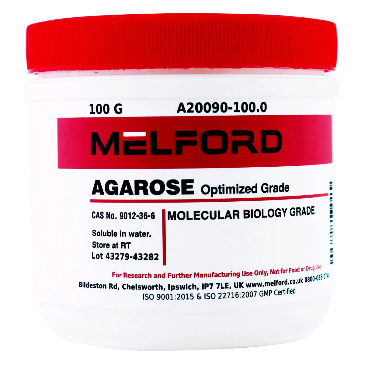 Agarose, for Routine Gel Electrophoresis, Molecular Biology Grade, High Gel Strength, 100 Grams