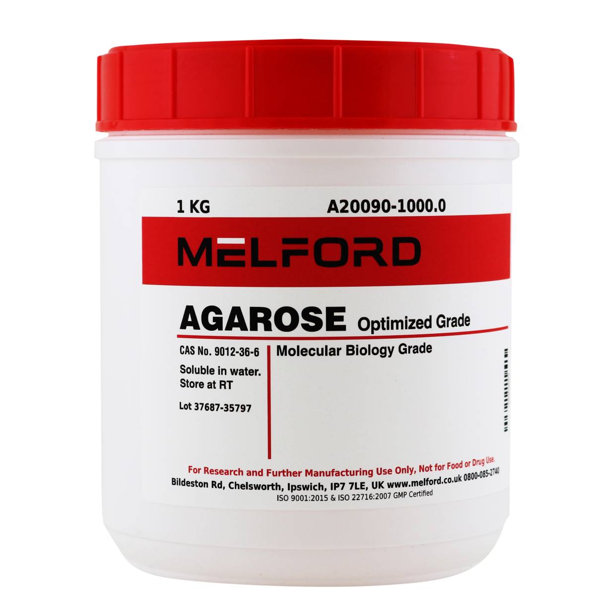 Agarose, for Routine Gel Electrophoresis, Molecular Biology Grade, High Gel Strength, 1 Kilogram