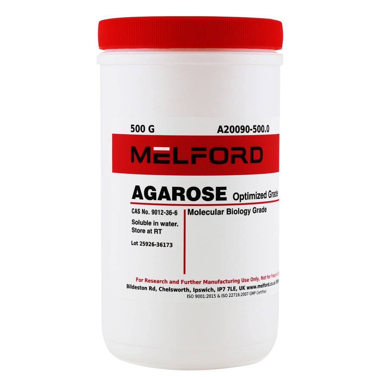 Agarose, for Routine Gel Electrophoresis, Molecular Biology Grade, High Gel Strength, 500 Grams