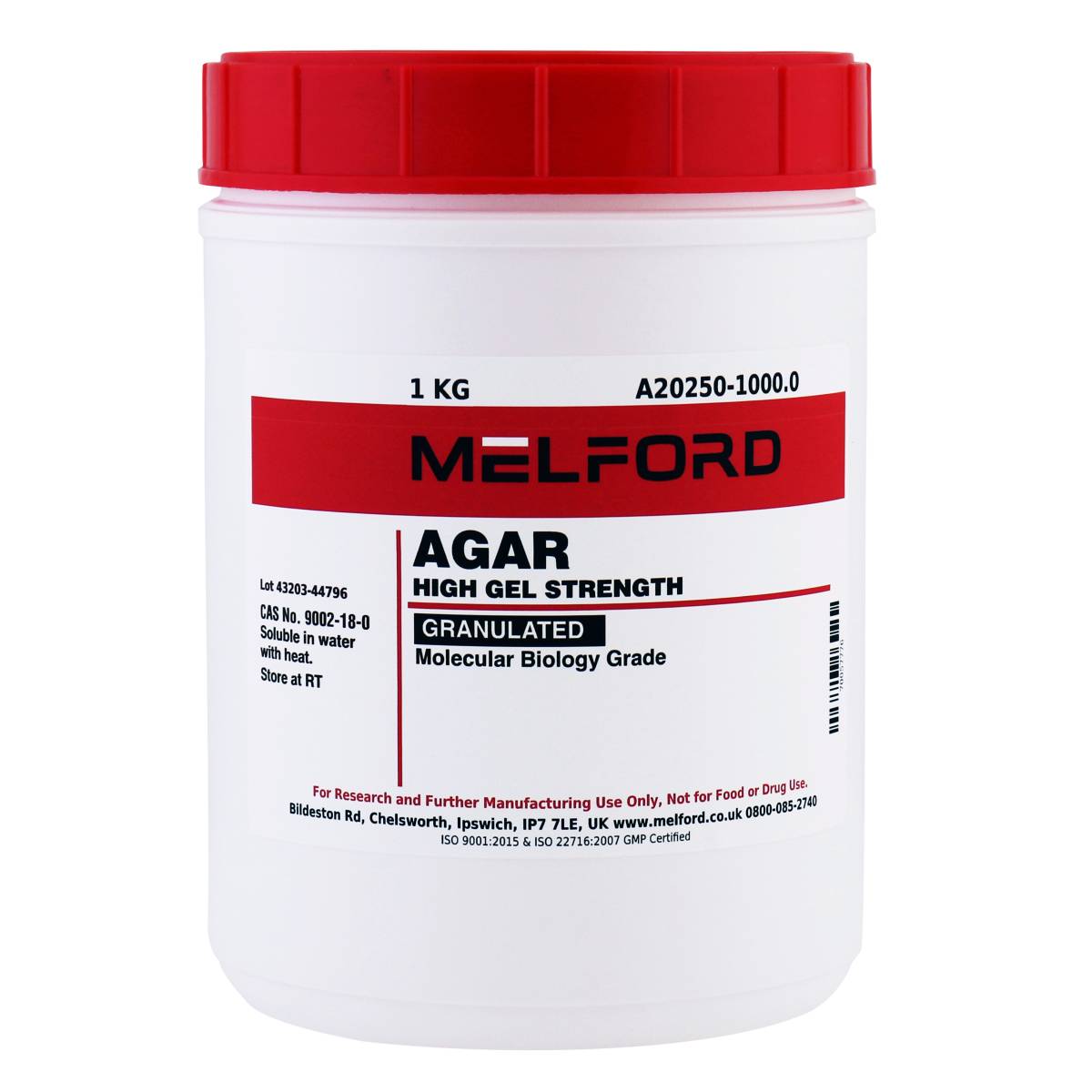 Agar, Granulated, High Gel Strength, 1 Kilogram