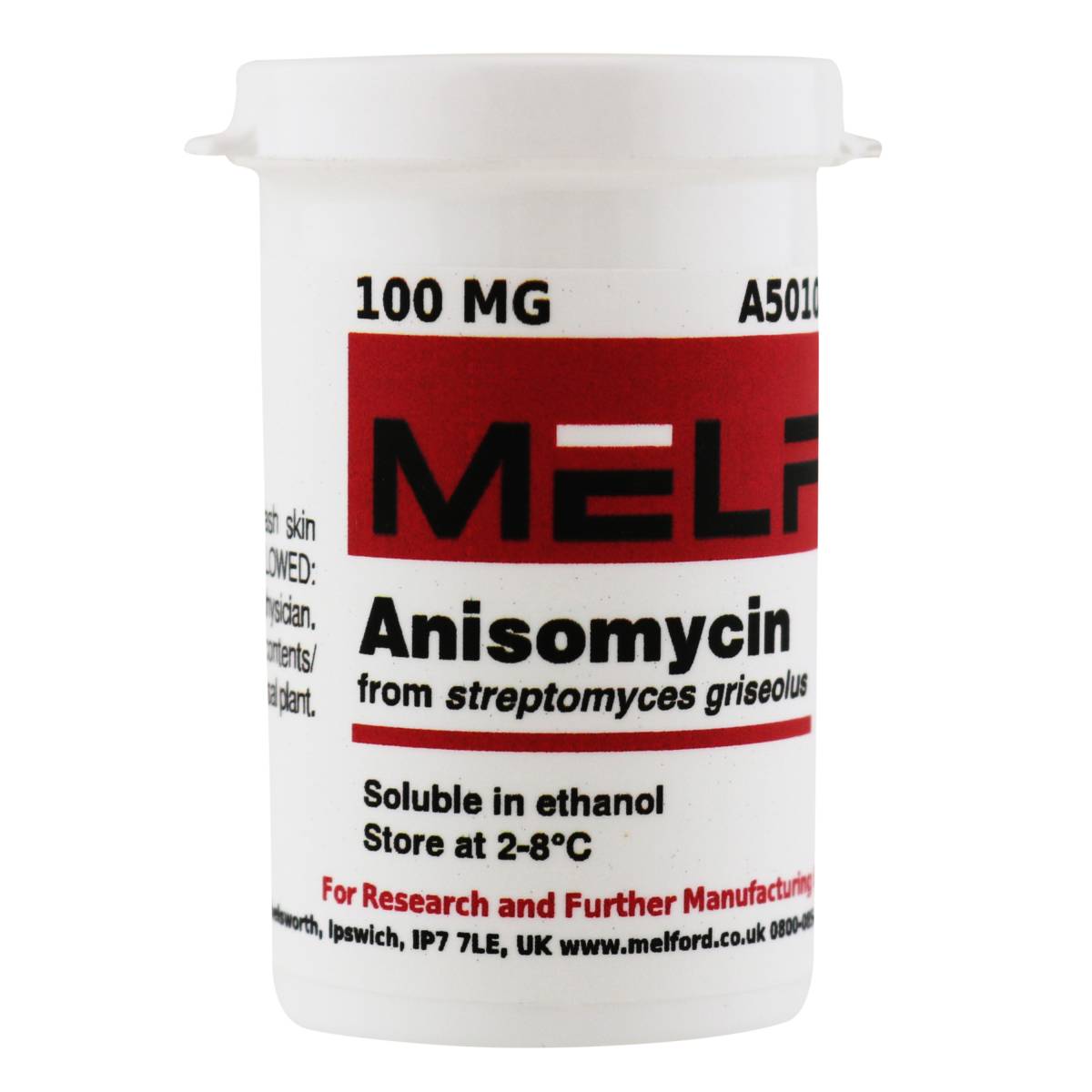 Anisomycin from streptomyces griseolus [2-[(4-Methoxyphenyl)methyl]-3, 4-pyrrolidinediol-3-acetate], 100 Milligrams