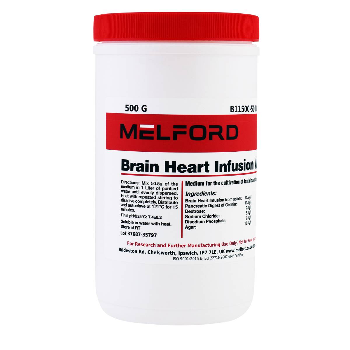 BHI Agar [Brain Heart Infusion Agar], 500 Grams