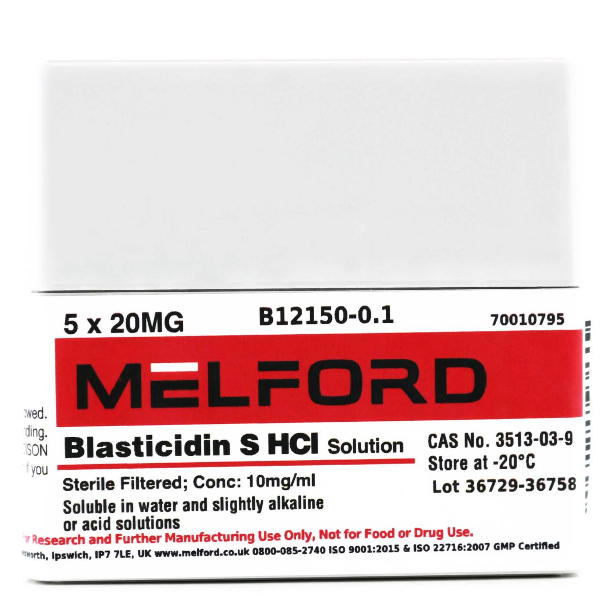 Blasticidin S Hydrochloride 10mg/ml Solution, 100 Milligrams