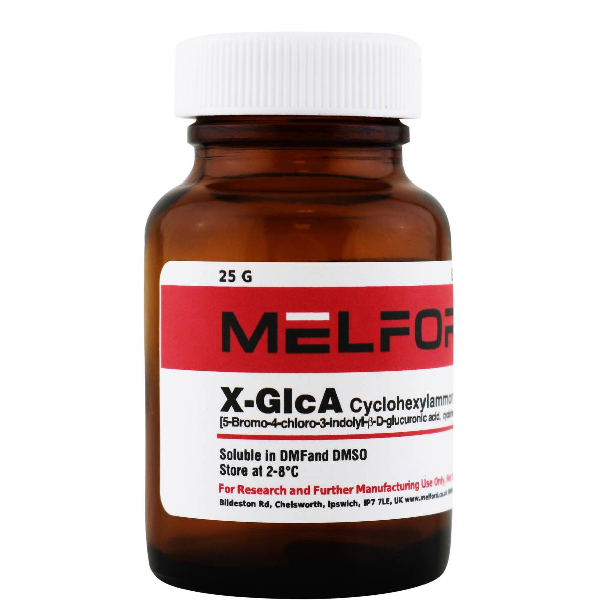 X-GlcA Cyclohexylammonium Salt [5-Bromo-4-chloro-3-indolyl-β-D-glucuronic acid, cyclohexylammonium salt], 25 Grams