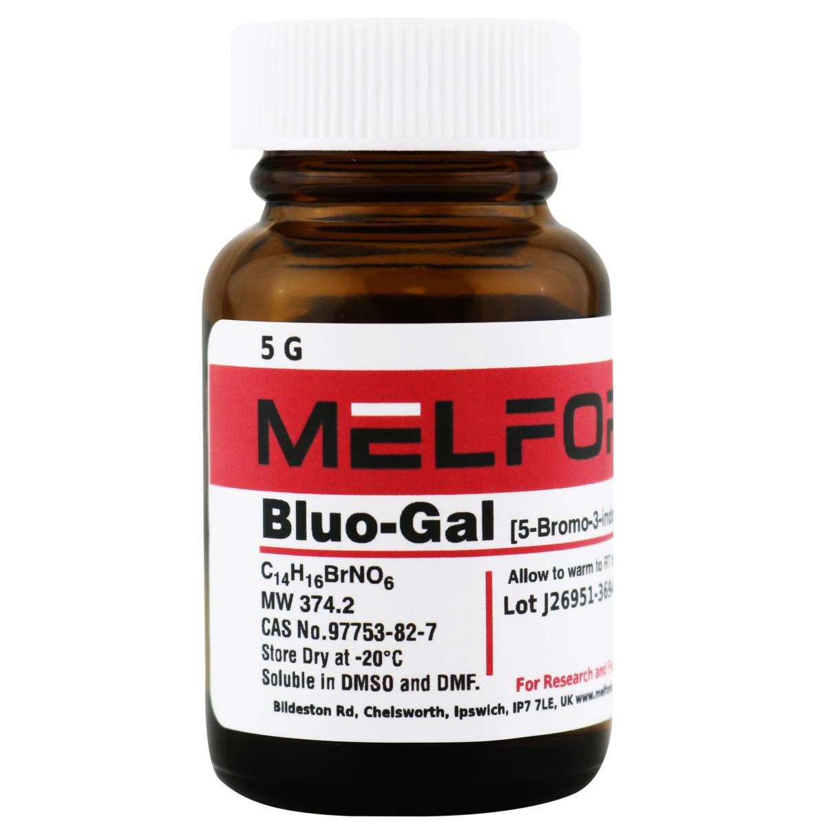 Bluo-Gal [5-Bromo-3-indolyl-B-D-galactopyranoside], 5 Grams