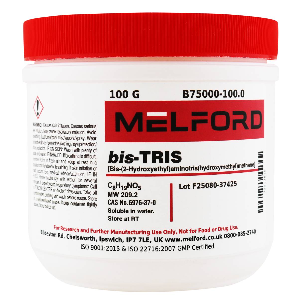 bis-TRIS [bis-(2-hydroxyethyl)aminotris(hydroxymethyl)methane], 100 Grams