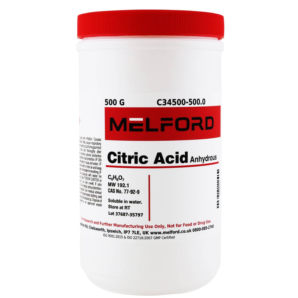 Citric Acid Anhydrous, 500 Grams
