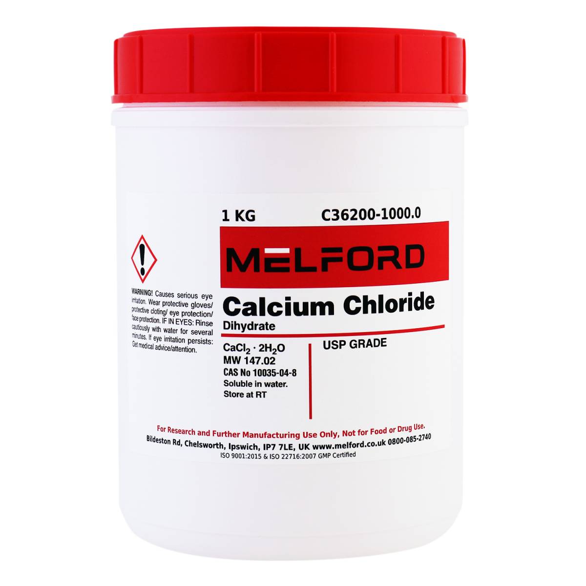 Calcium Chloride, Dihydrate, USP Grade, 1 Kilogram