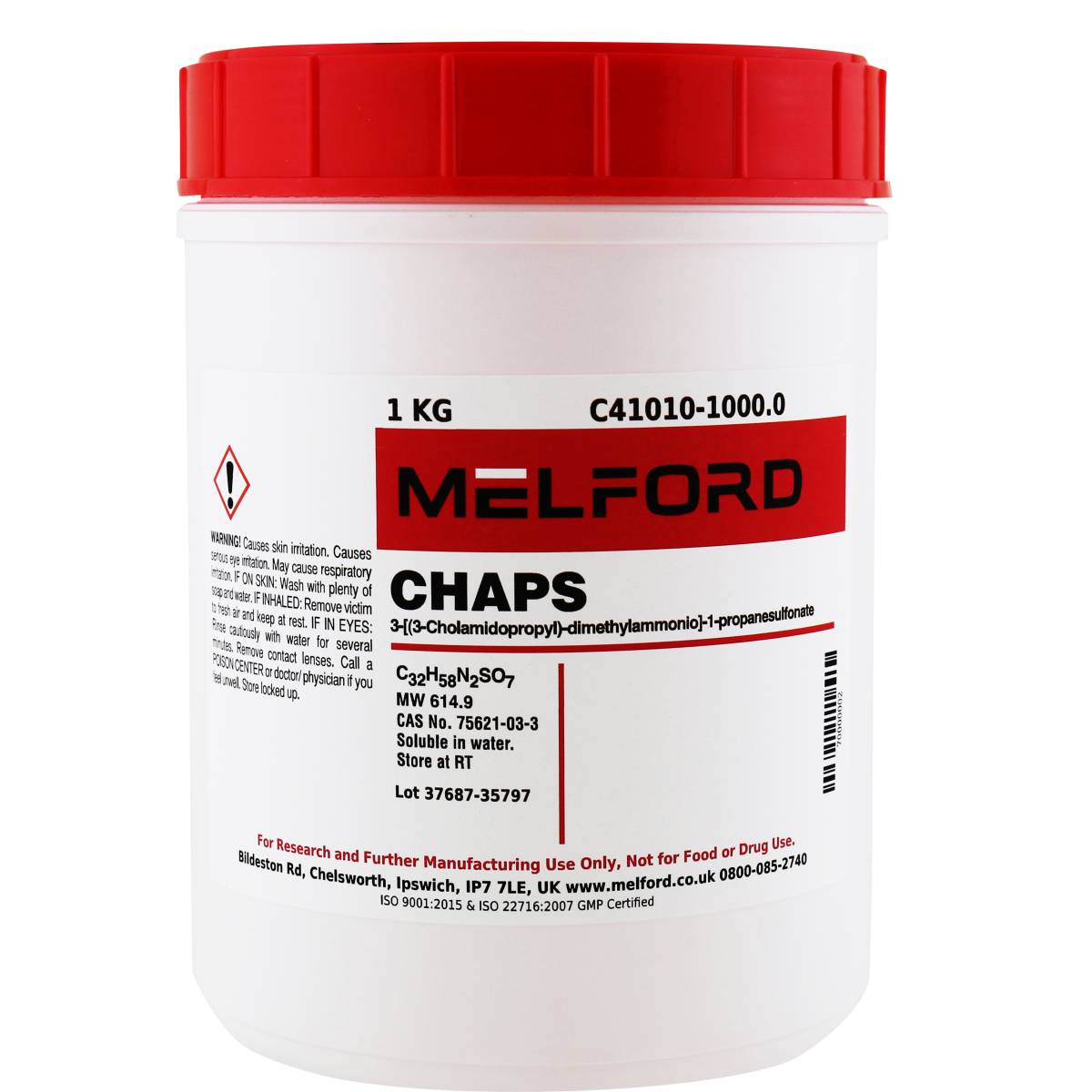 CHAPS [3-[(3-Cholamidopropyl)-dimethylammonio]-1-propanesulfonate], 1 Kilogram