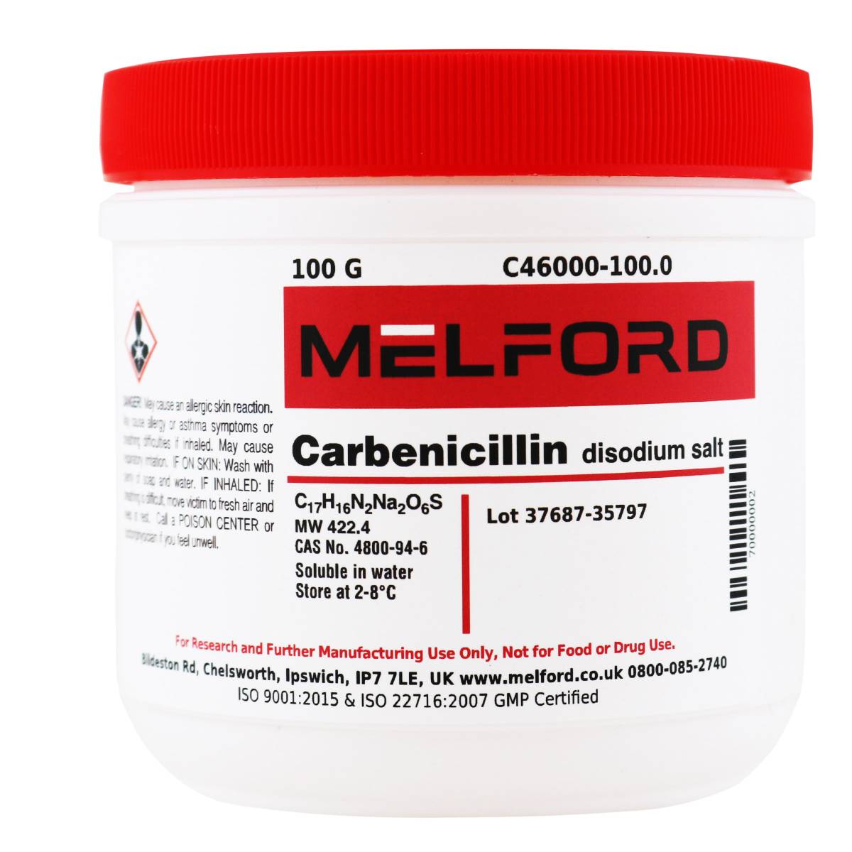 Carbenicillin, Disodium Salt, 100 Grams