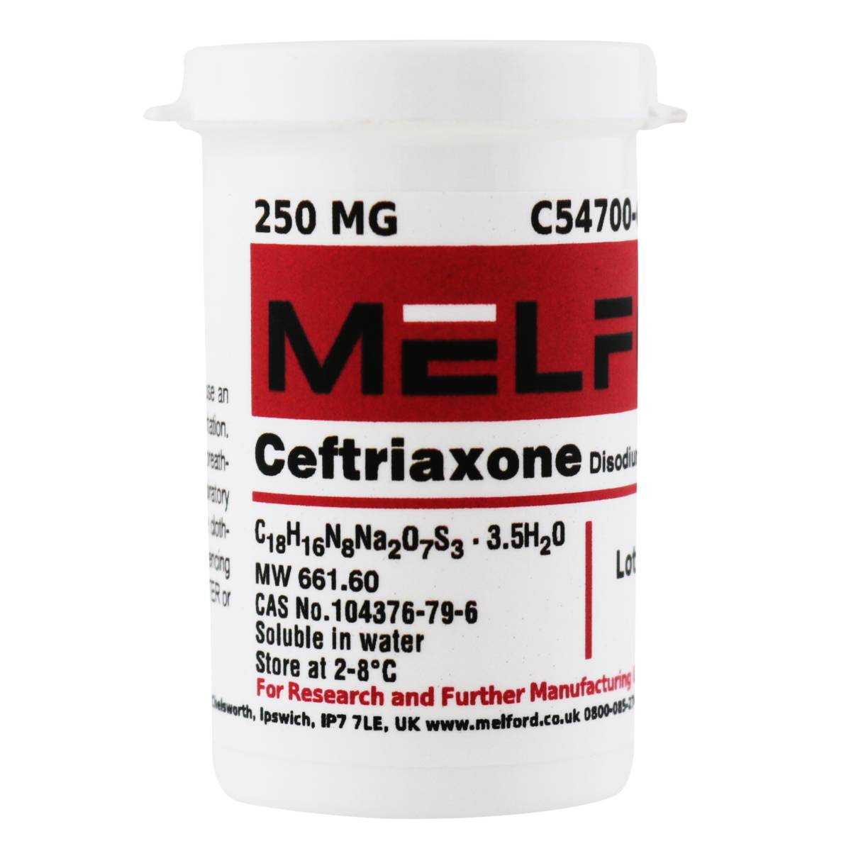 Ceftriaxone Disodium Salt Hemi (Heptahydrate), 250 Milligrams