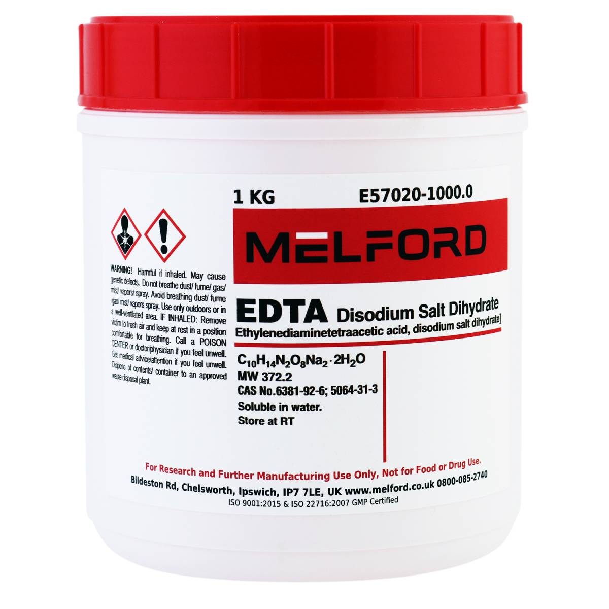 EDTA Disodium Salt [Ethylenediaminetetra-acetic acid, disodium salt dihydrate], 1 Kilogram