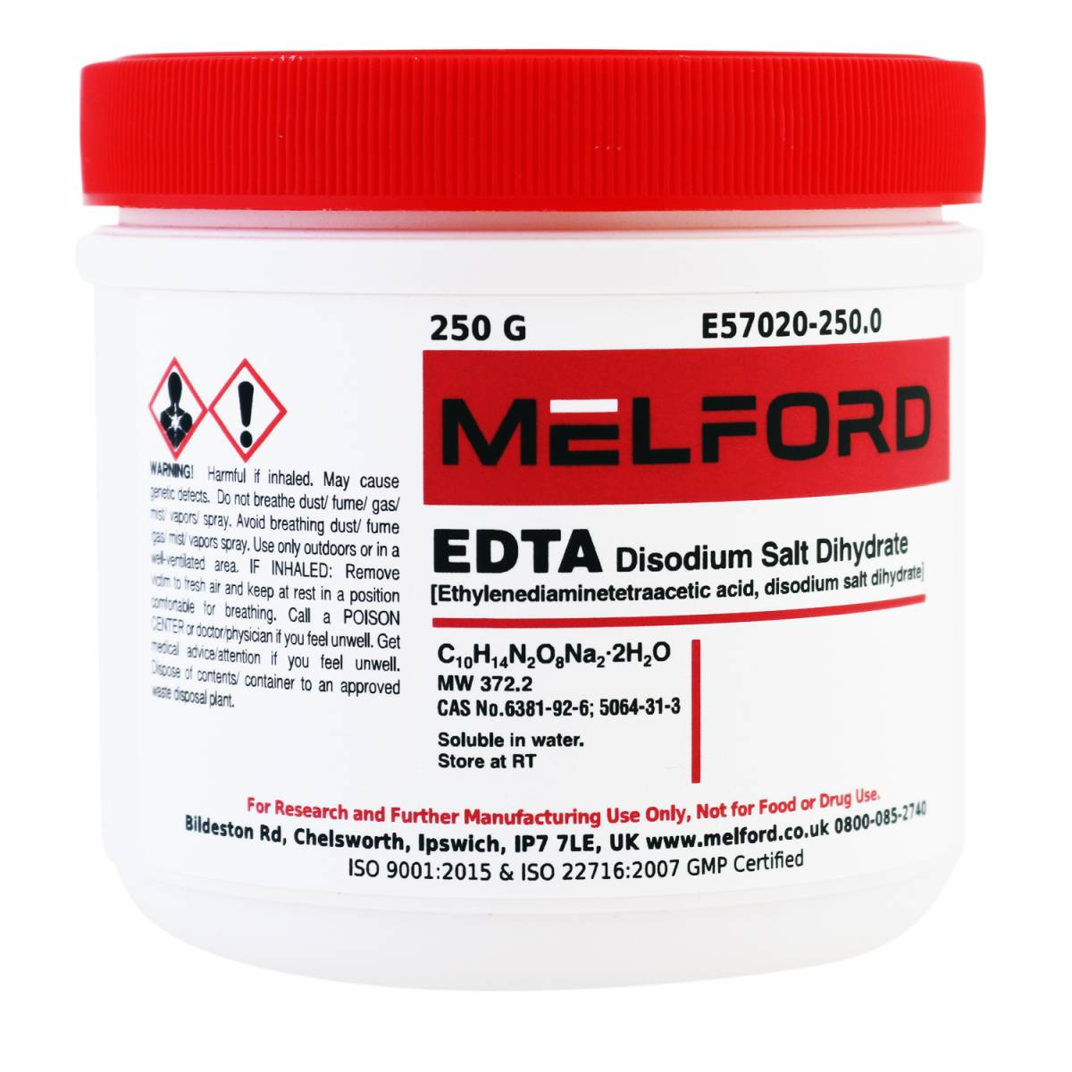 EDTA Disodium Salt [Ethylenediaminetetra-acetic acid, disodium salt dihydrate], 250 Grams