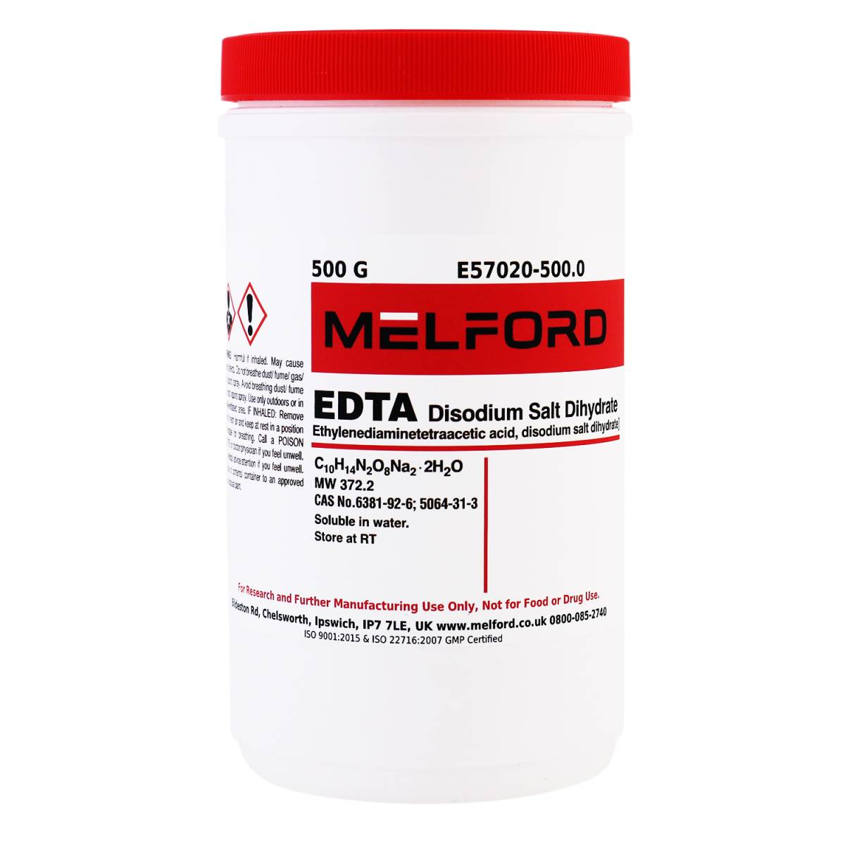 EDTA Disodium Salt [Ethylenediaminetetra-acetic acid, disodium salt dihydrate], 500 Grams