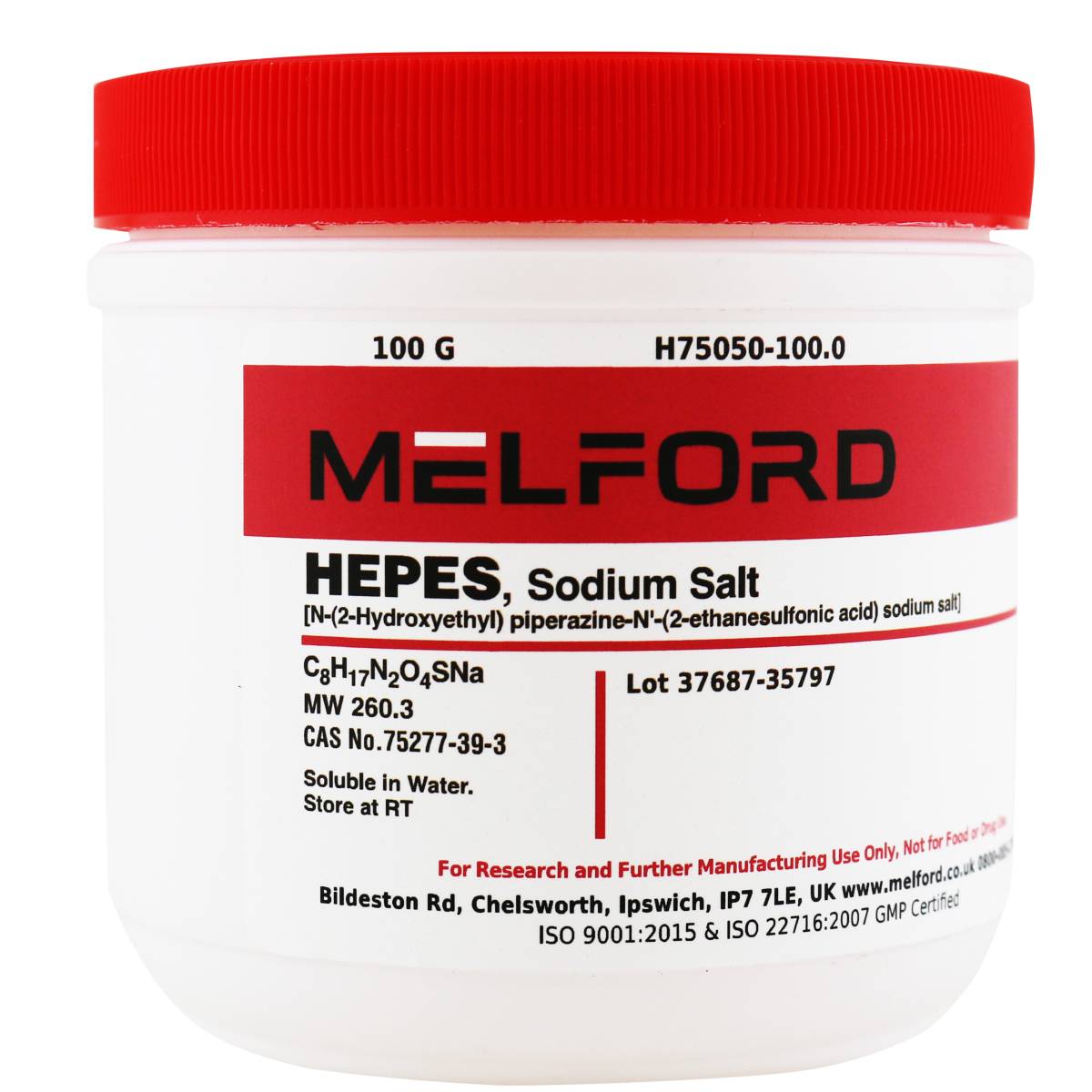 HEPES, Sodium Salt [N-(2-Hydroxyethyl) piperazine-N'-(2-ethanesulfonic acid)], 100 Grams