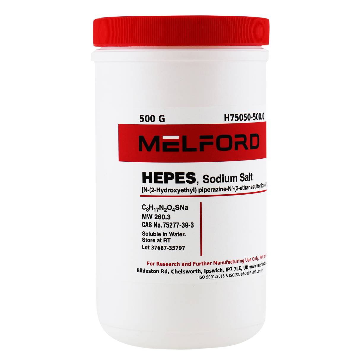 HEPES, Sodium Salt [N-(2-Hydroxyethyl) piperazine-N'-(2-ethanesulfonic acid)], 500 Grams