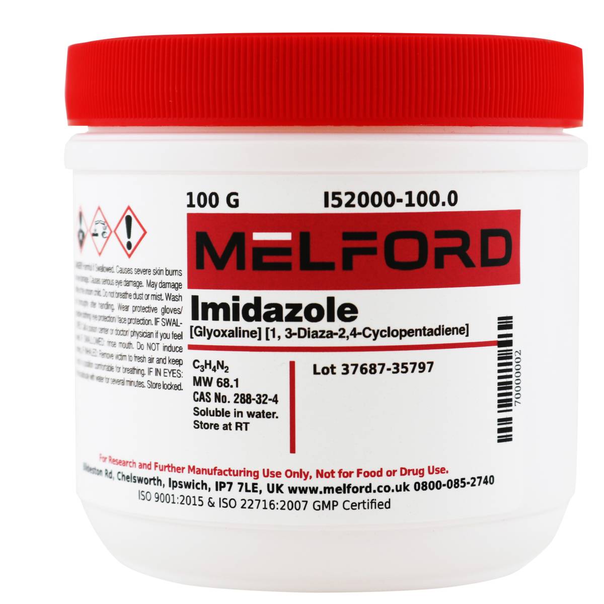 Imidazole [Glyoxaline] [1,3-Diaza-2-,4-cyclopentadiene], 100 Grams