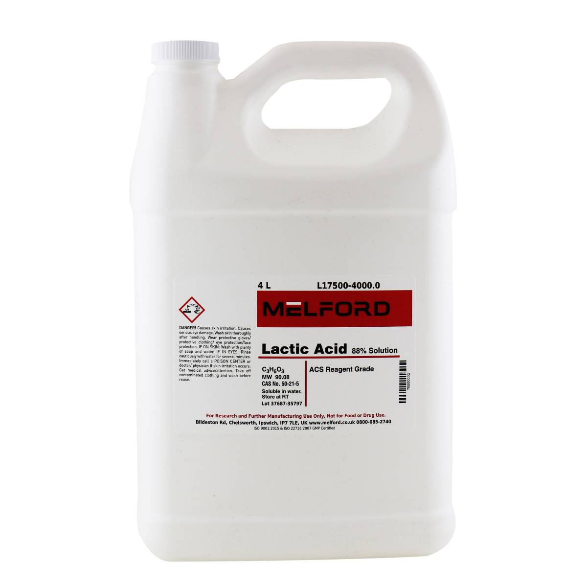 Lactic Acid 88% Solution, 4 Liters