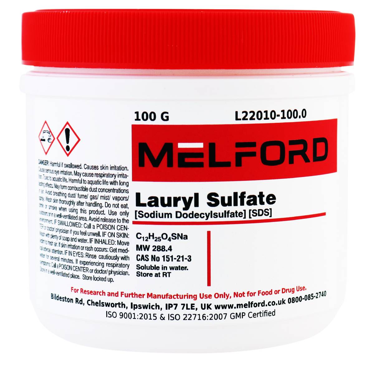 SDS, Powder [Sodium dodecylsulfate][Lauryl sulfate], 100 Grams