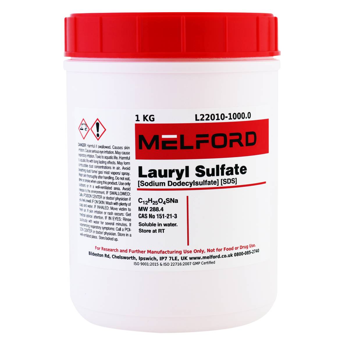 SDS, Powder [Sodium dodecylsulfate][Lauryl sulfate], 1 Kilogram