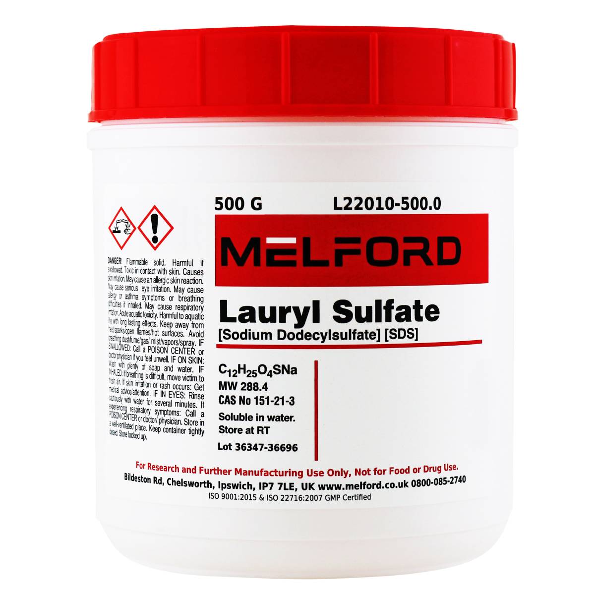 SDS, Powder [Sodium dodecylsulfate][Lauryl sulfate], 500 Grams