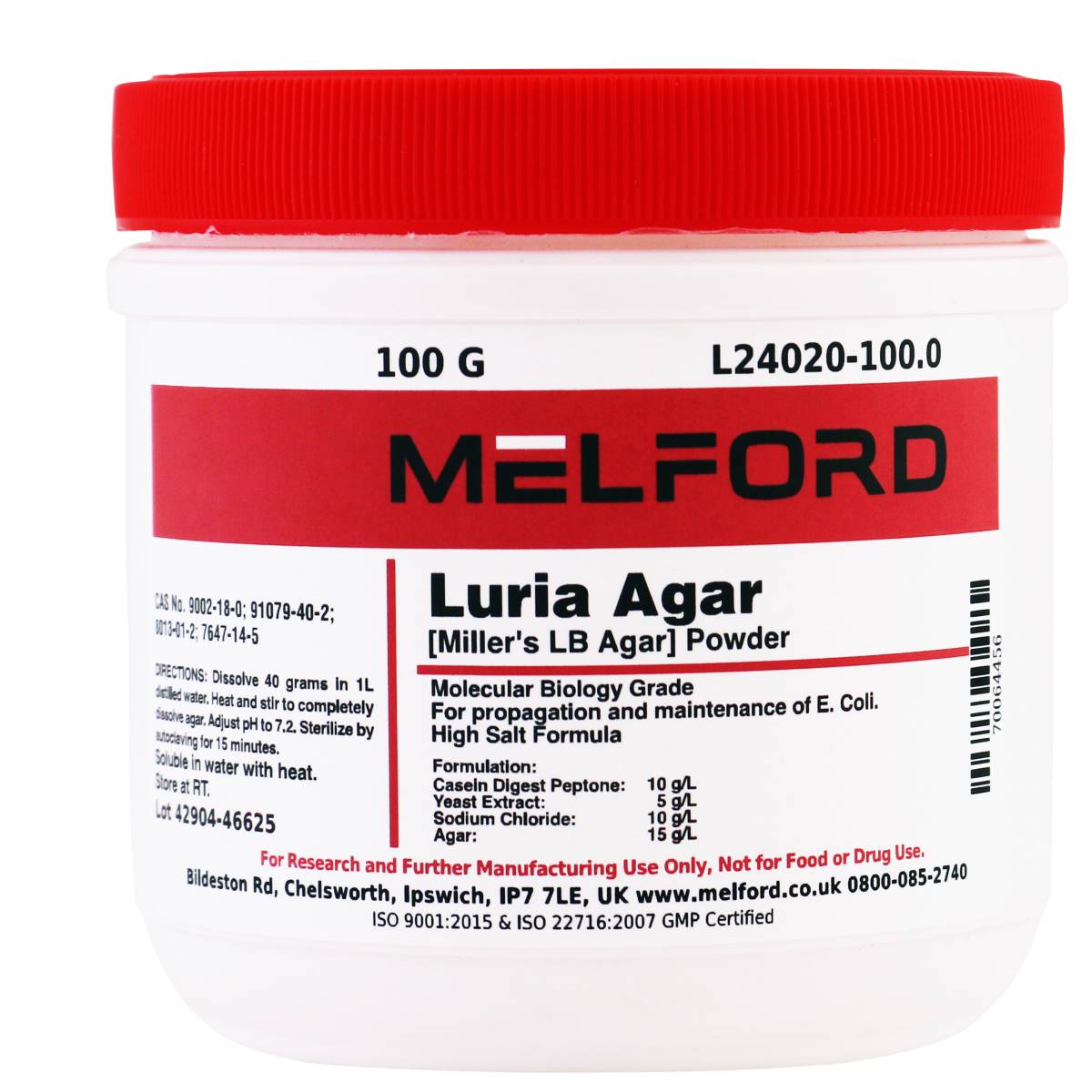 Luria Agar Powder [Miller's LB Agar], 100 Grams