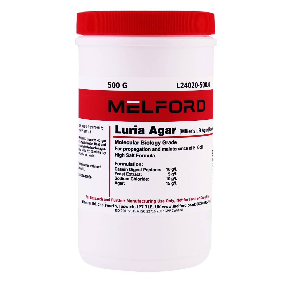 Luria Agar Powder [Miller's LB Agar], 500 Grams