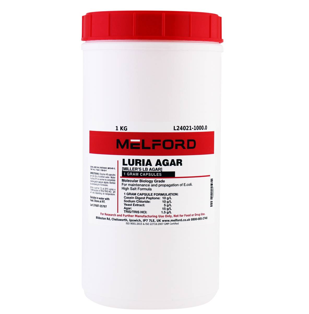 Luria Agar 1 Gram Buffered Capsules [Miller's LB Agar], 1 Kilogram