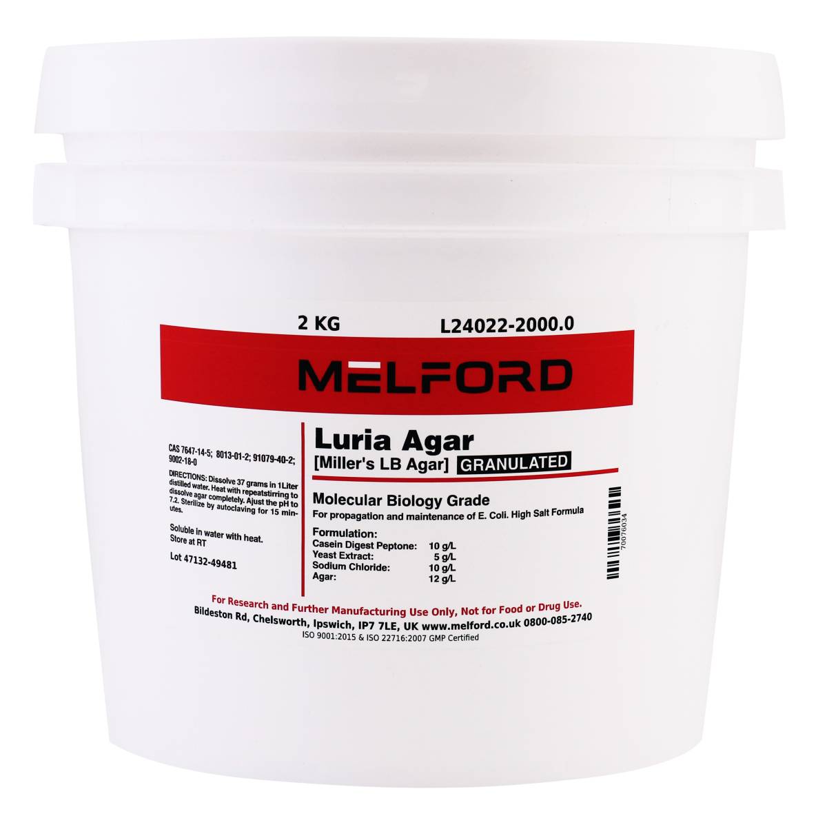 Luria Agar Granulated [Miller's LB Agar], 2 Kilograms