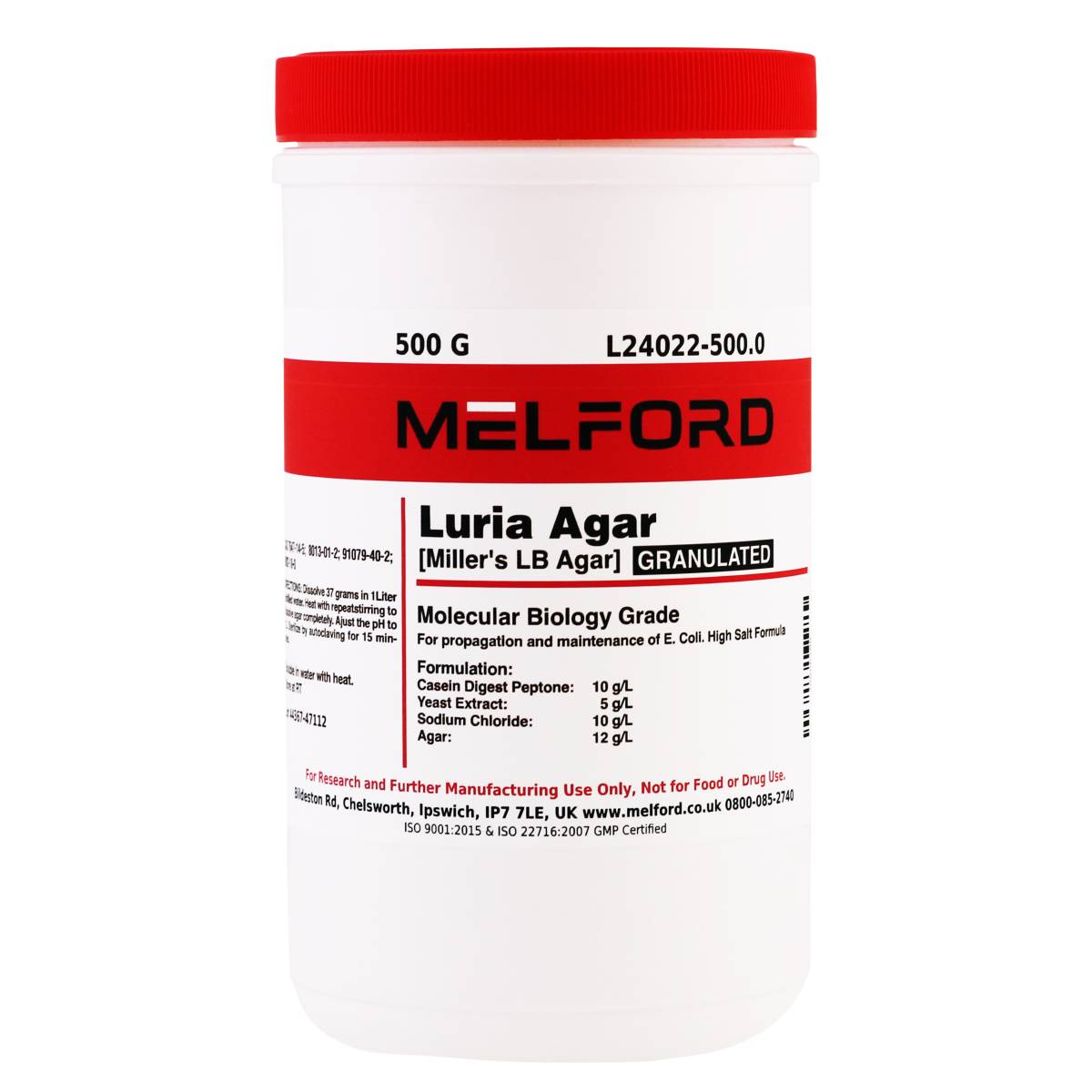 Luria Agar Granulated [Miller's LB Agar], 500 Grams