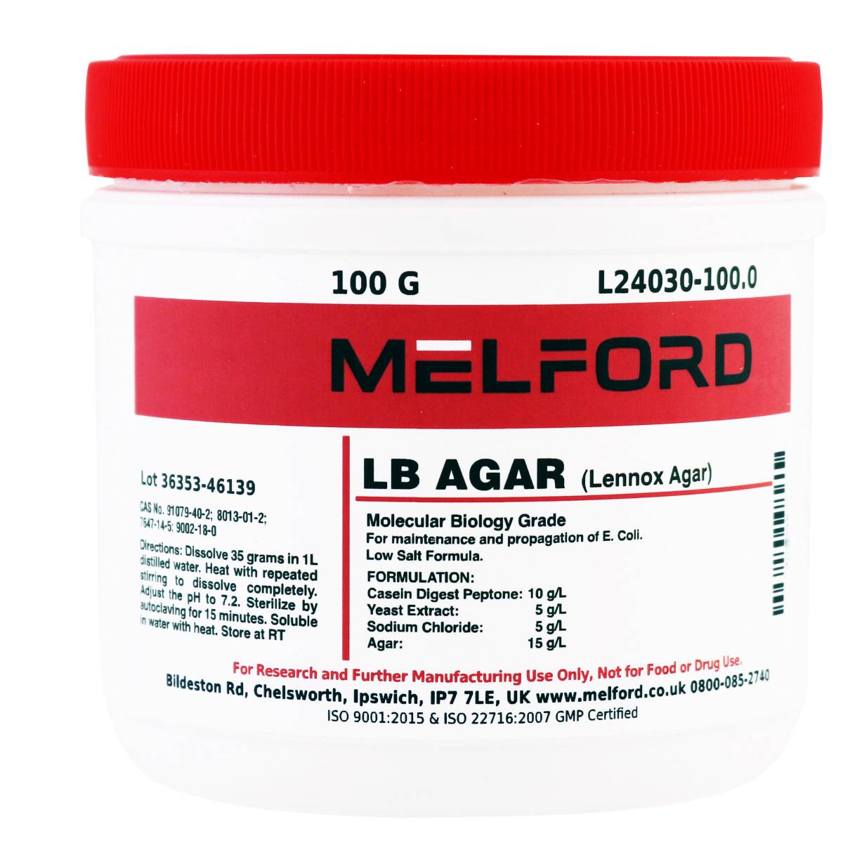 LB Agar Powder [Lennox Agar], 100 Grams