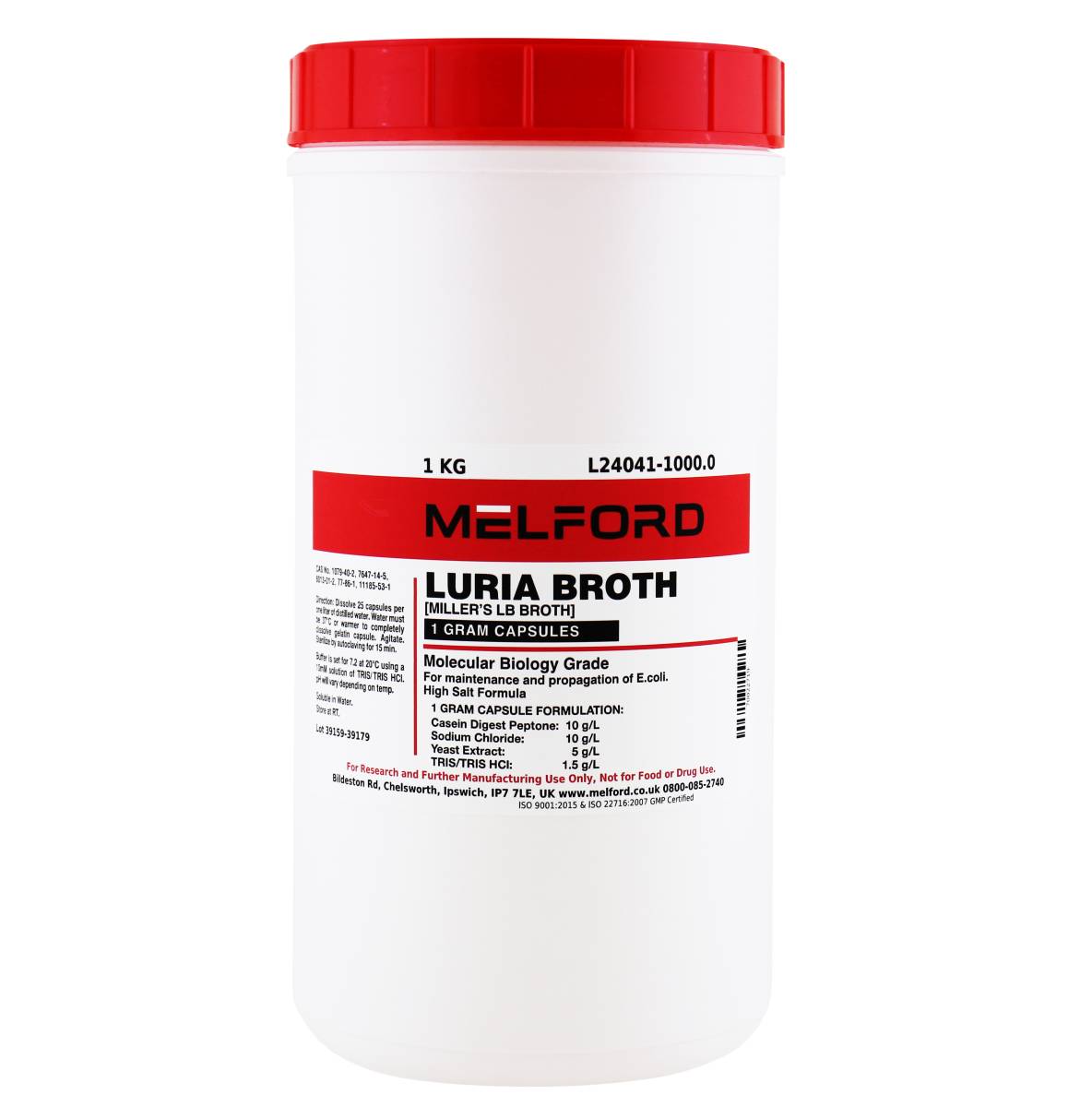 Luria Broth 1 Gram Buffered Capsules [Miller's LB Broth], 1 Kilogram