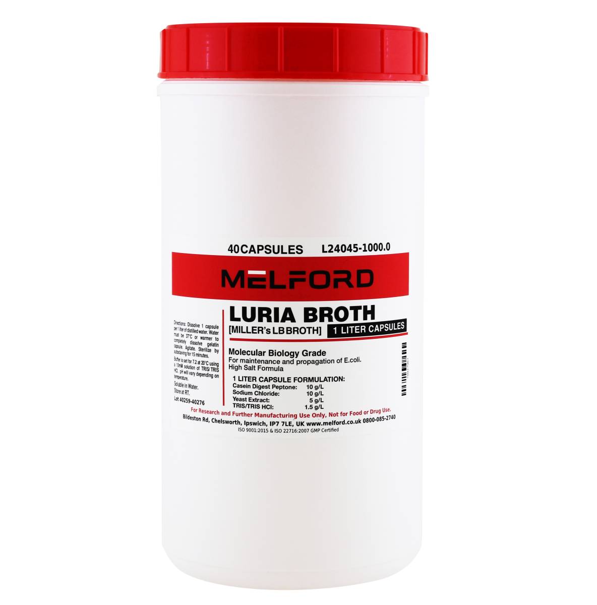 Luria Broth 1 Liter Buffered Capsules [Miller's LB Broth], 1 Kilogram