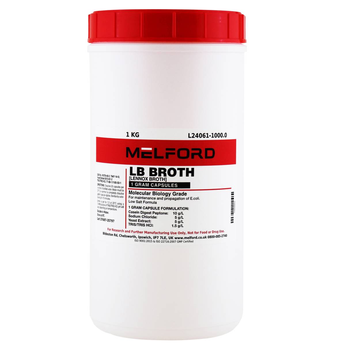 LB Broth 1 Gram Buffered Capsules [Lennox Broth], 1 Kilogram