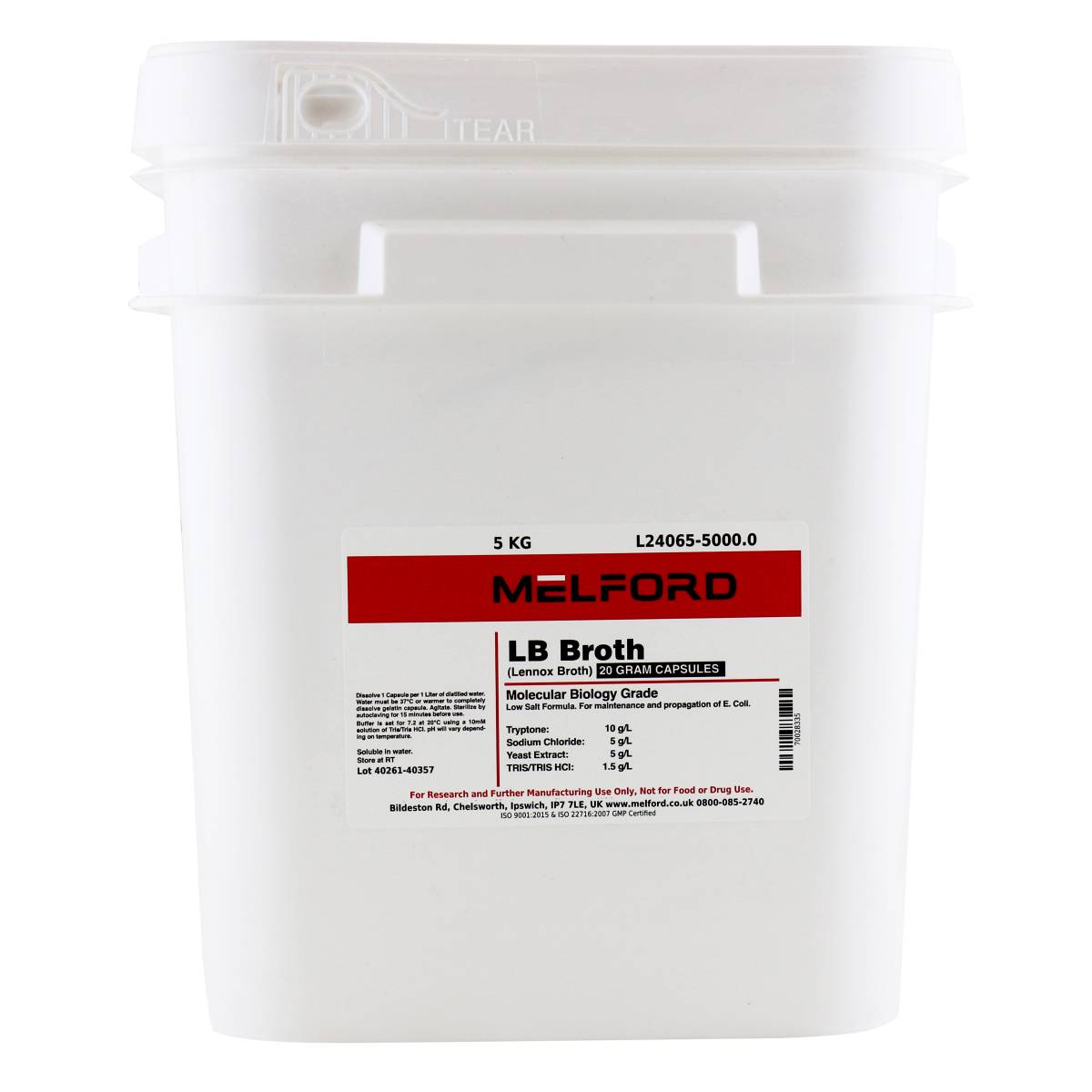 LB Broth 20 Gram Buffered Capsules [Lennox L Broth], 5 Kilograms