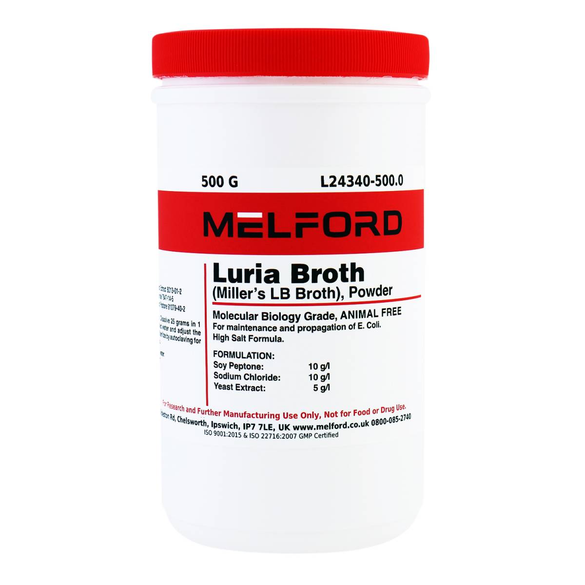 Luria Broth (Miller’s LB Broth) Animal Free, Powder, 500 Grams