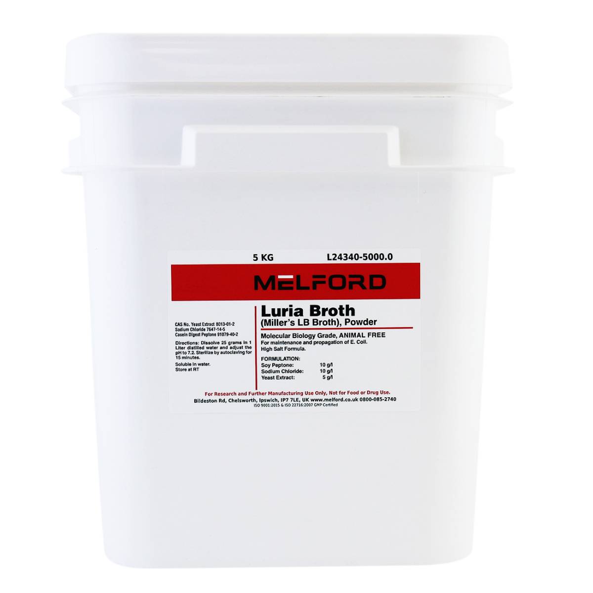 Luria Broth (Miller’s LB Broth) Animal Free, Powder, 5 Kilograms