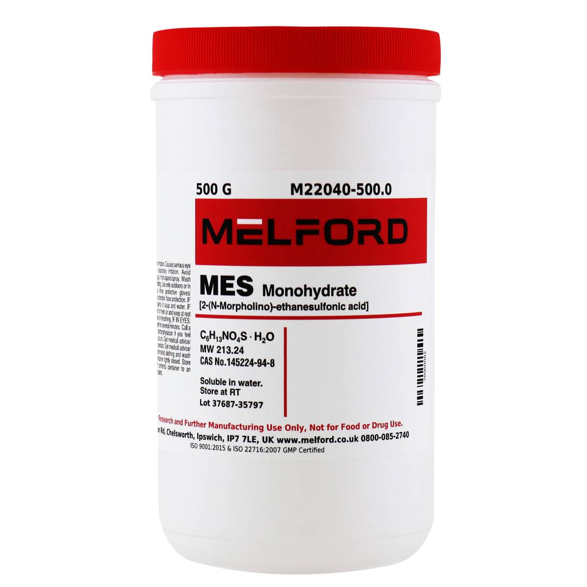 MES Monohydrate [2-(N-Morpholino)-ethanesulfonic acid], 500 Grams