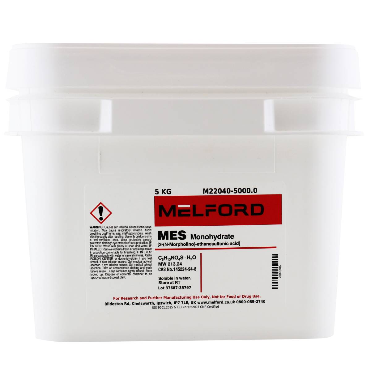 MES Monohydrate [2-(N-Morpholino)-ethanesulfonic acid], 5 Kilograms