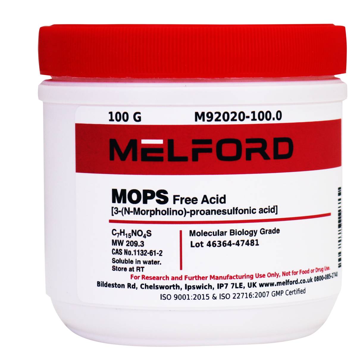 MOPS [3-(N-morpholino)-propanesulfonic acid], 100 Grams