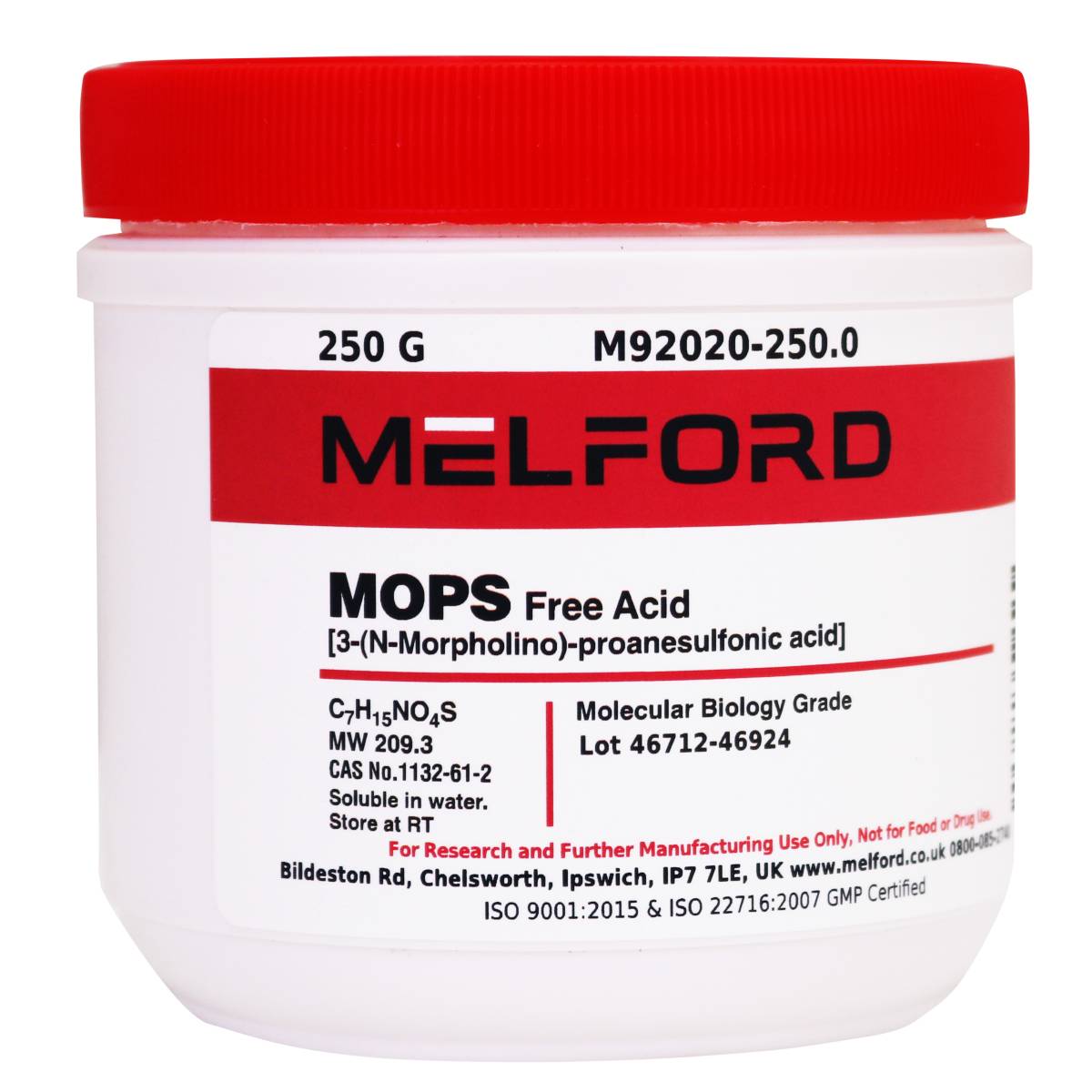 MOPS [3-(N-morpholino)-propanesulfonic acid], 250 Grams