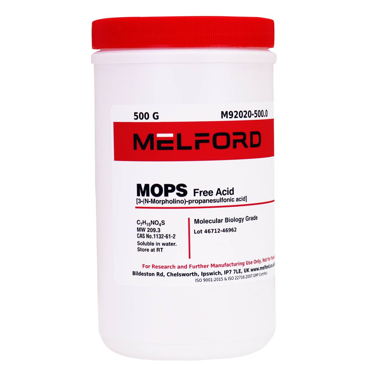 MOPS [3-(N-morpholino)-propanesulfonic acid], 500 Grams