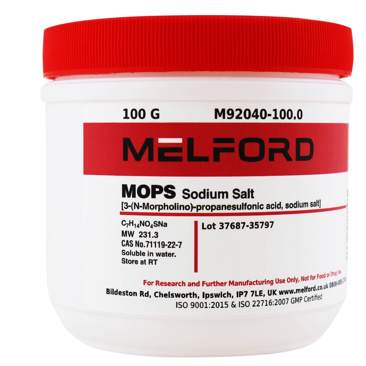 MOPS, Sodium Salt [3-(N-Morpholino)-propanesulfonic acid sodium salt], 100 Grams