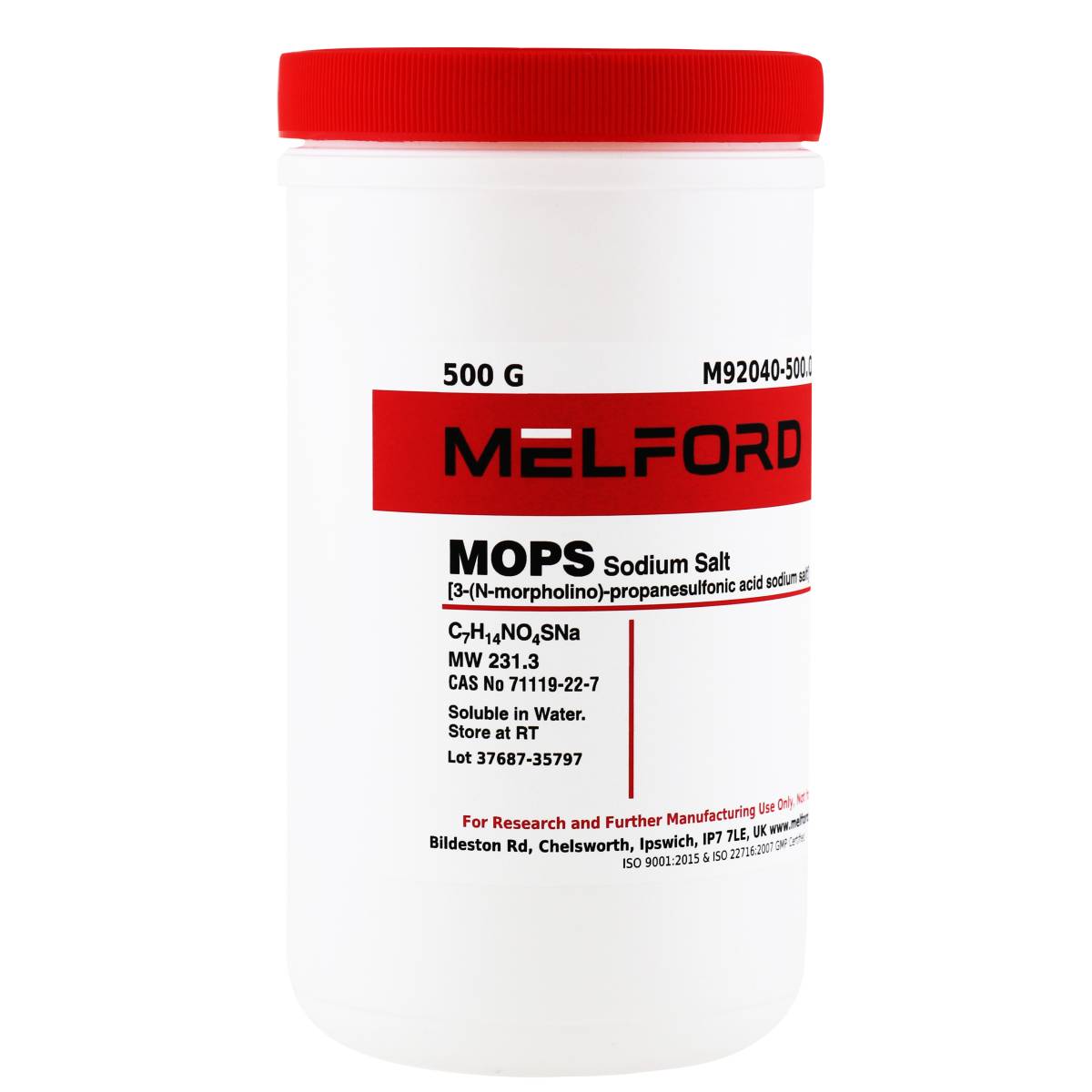 MOPS, Sodium Salt [3-(N-Morpholino)-propanesulfonic acid sodium salt], 500 Grams